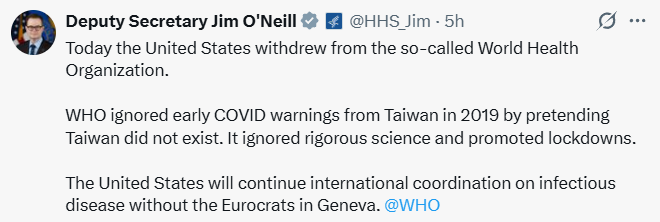 US Officially Exits WHO, Citing COVID-19 Failures, Political Misalignment