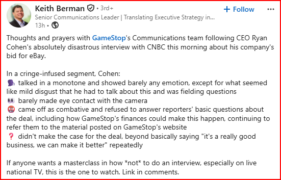 GameStop’s Ryan Cohen Leaves Viewers Baffled After Strange Interview Over $56 Billion eBay Bid— ‘Masterclass In What Not To Do’