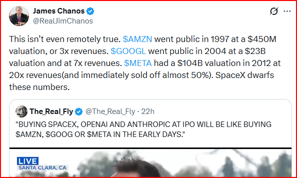 Jim Chanos Rejects SpaceX IPO Valuation Comparison To Amazon, Google, Meta’s Early Days: ‘Isn’t Even Remotely True’